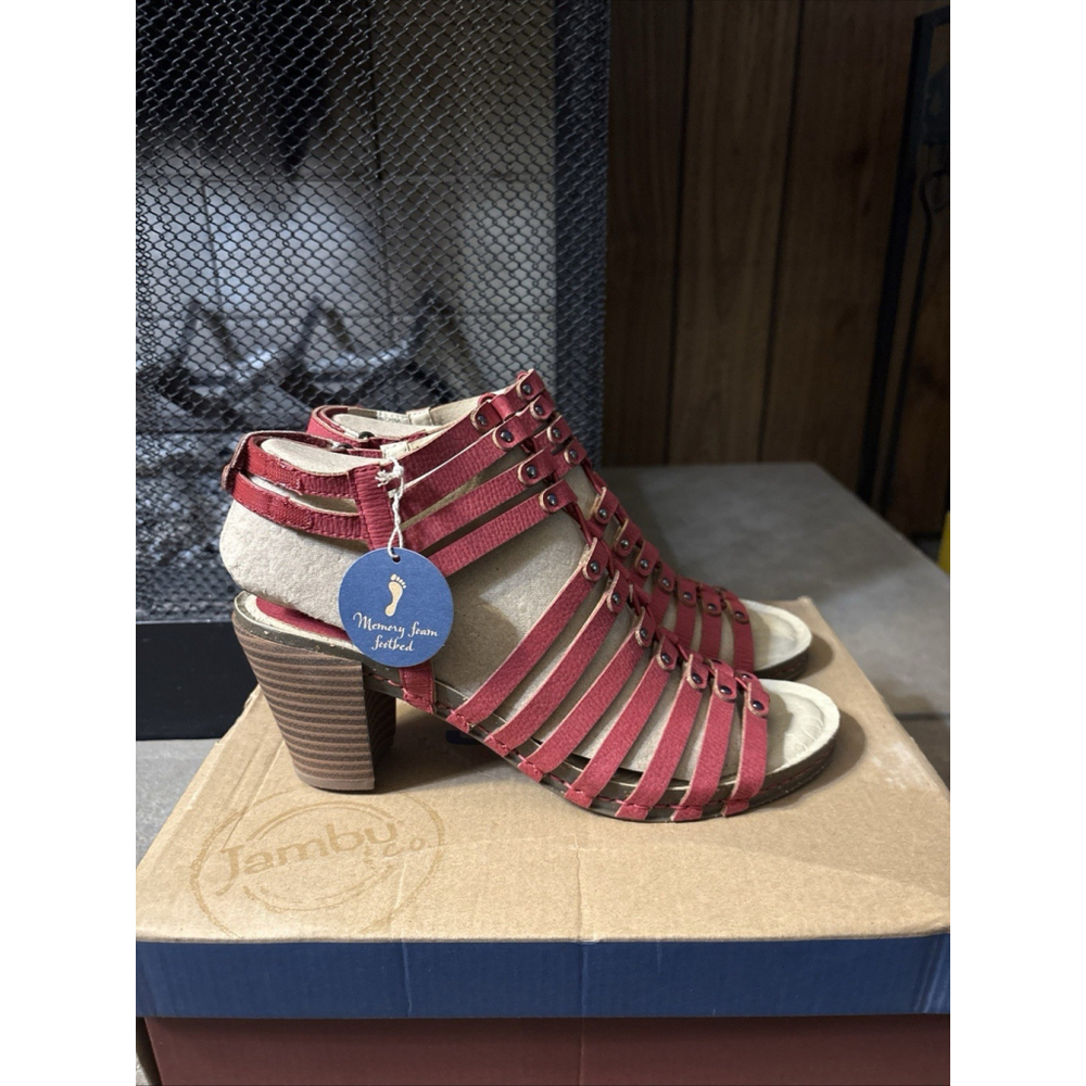 JBU By JAMBU Sandal Heel NWT Womens 9M Sugar Encore Gladiator Red Open 3" Heel